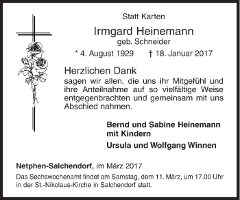 Traueranzeige von Irmgard Heinemann von Siegener Zeitung