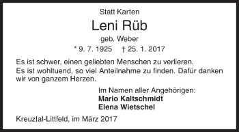 Traueranzeige von Leni Rüb von Siegener Zeitung