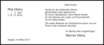 Traueranzeige von Rita Heinz von Siegener Zeitung