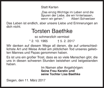 Traueranzeige von Torsten Baethke von Siegener Zeitung
