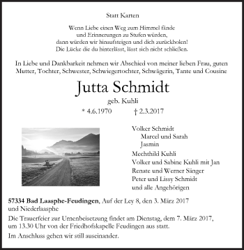 Traueranzeige von Jutta Schmidt von Siegener Zeitung