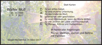 Traueranzeige von Walter Moll von Siegener Zeitung