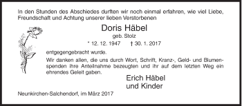 Traueranzeige von Doris Häbel von Siegener Zeitung