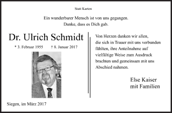 Traueranzeige von Ulrich Schmidt von Siegener Zeitung