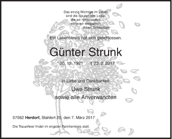 Traueranzeige von Günter Strunk von Siegener Zeitung