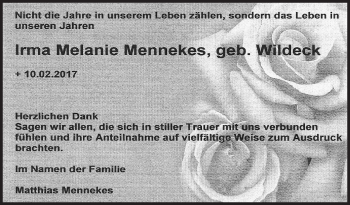 Traueranzeige von Irma Melanie Mennekes von Siegener Zeitung