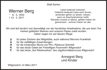 Traueranzeige von Werner Berg von Siegener Zeitung