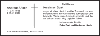 Traueranzeige von Andreas Utsch von Siegener Zeitung