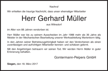 Traueranzeige von Gerhard Müller von Siegener Zeitung