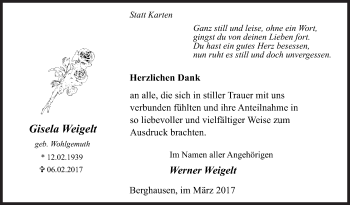 Traueranzeige von Gisela Weigelt von Siegener Zeitung