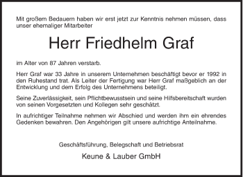 Traueranzeige von Friedhelm Graf von Siegener Zeitung