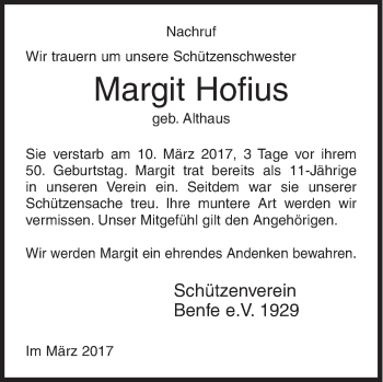 Traueranzeige von Margit Hofius von Siegener Zeitung