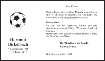 Traueranzeige von Hartmut Birkelbach von Siegener Zeitung