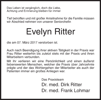 Traueranzeige von Evelyn Ritter von Siegener Zeitung