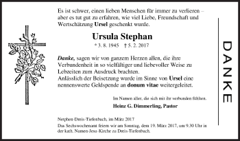Traueranzeige von Ursula Stephan von Siegener Zeitung