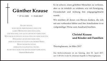 Traueranzeige von Günther Krause von Siegener Zeitung