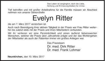 Traueranzeige von Evelyn Ritter von Siegener Zeitung