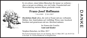 Traueranzeige von Franz-Josef Hoffmann von Siegener Zeitung