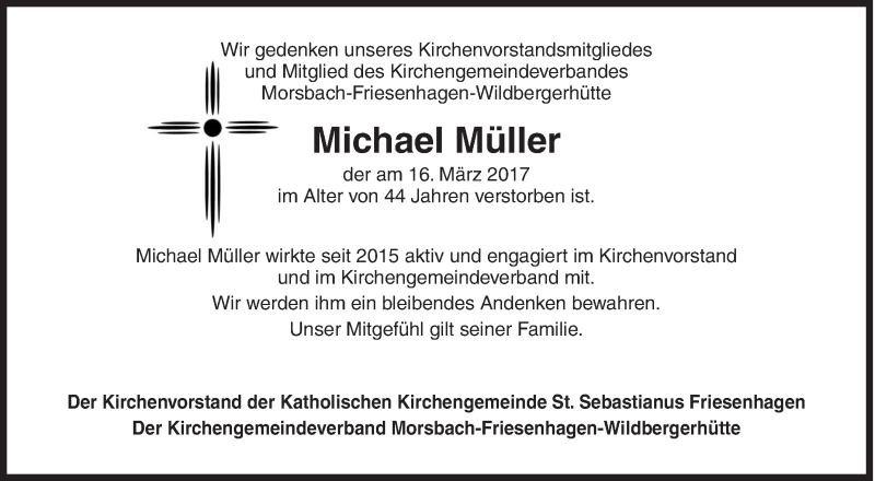  Traueranzeige für Michael Müller vom 24.03.2017 aus Siegener Zeitung