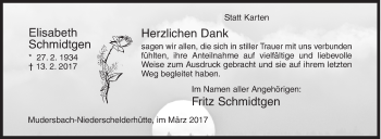 Traueranzeige von Elisabeth Schmidtgen von Siegener Zeitung