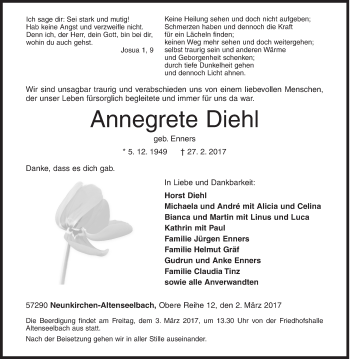 Traueranzeige von Annegrete Diehl von Siegener Zeitung