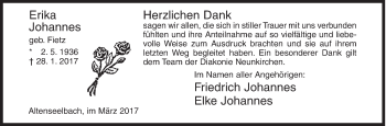 Traueranzeige von Erika Johannes von Siegener Zeitung