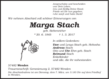 Traueranzeige von Marga Stach von Siegener Zeitung