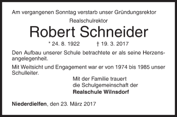 Traueranzeige von Robert Schneider von Siegener Zeitung