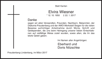 Traueranzeige von Elvira Wiesner von Siegener Zeitung