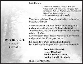 Traueranzeige von Willi Dörnbach von Siegener Zeitung