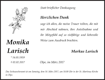 Traueranzeige von Monika Larisch von Siegener Zeitung