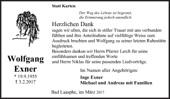 Traueranzeige von Wolfgang Exner von Siegener Zeitung