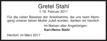 Traueranzeige von Gretel Stahl von Siegener Zeitung