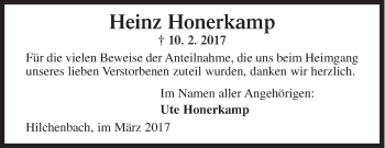 Traueranzeige von Heinz Honerkamp von Siegener Zeitung