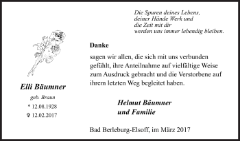 Traueranzeige von Elli Bäumner von Siegener Zeitung