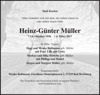 Traueranzeige von Heinz-Günter Müller von Siegener Zeitung