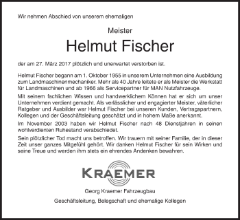 Traueranzeige von Helmut Fischer von Siegener Zeitung