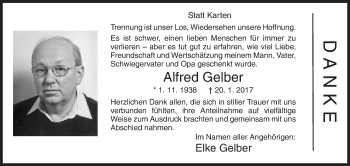 Traueranzeige von Alfred Gelber von Siegener Zeitung