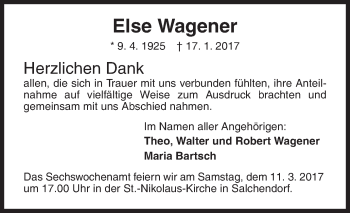 Traueranzeige von Else Wagener von Siegener Zeitung
