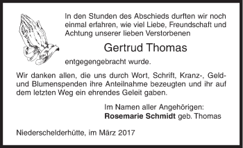 Traueranzeige von Gertrud Thomas von Siegener Zeitung