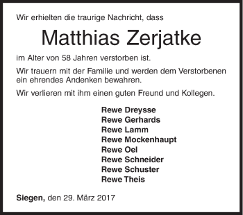 Traueranzeige von Matthias Zerjatke von Siegener Zeitung