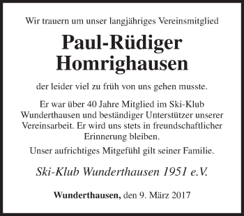 Traueranzeige von Paul-Rüdiger Homrighausen von Siegener Zeitung