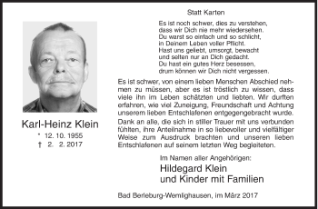 Traueranzeige von Karl-Heinz Klein von Siegener Zeitung