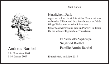 Traueranzeige von Andreas Barthel von Siegener Zeitung