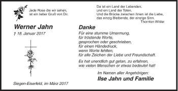 Traueranzeige von Werner Jahn von Siegener Zeitung