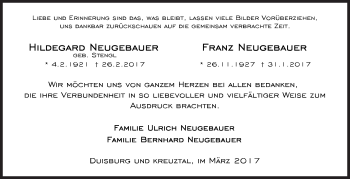 Traueranzeige von Hildegard und Franz Neugebauer von Siegener Zeitung