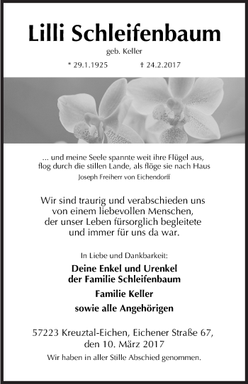 Traueranzeige von Lilli Schleifenbaum von Siegener Zeitung