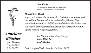 Traueranzeige von Anneliese Böttcher von Siegener Zeitung