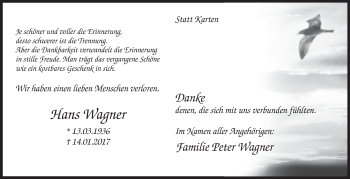 Traueranzeige von Hans Wagner von Siegener Zeitung