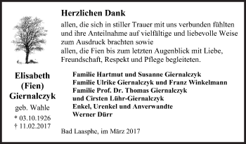 Traueranzeige von Elisabeth Giernalczyk von Siegener Zeitung